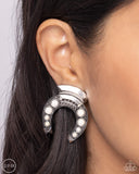 Harmonious Horseshoe - White Clip-On Earring