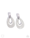 Tattered Teardrop - Silver Clip-On Earring