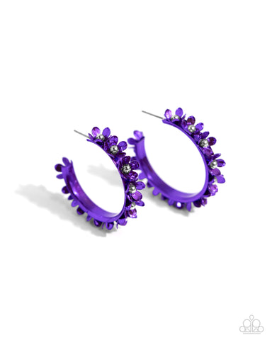 Fashionable Flower Crown - Purple Hoop Earring