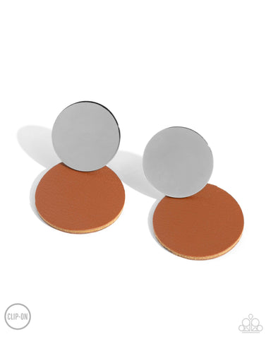Leather Leader - Brown Clip-On Earring