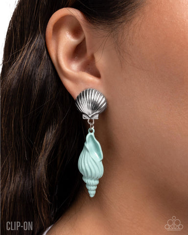 Coastal Collage - Blue Clip-On Earring