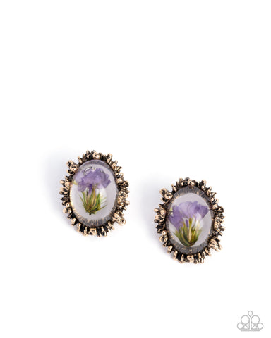 Elaborately Encased - Gold Post Earring