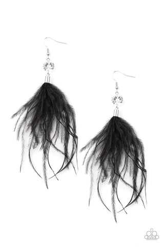 Feathered Flamboyance - Black Earring