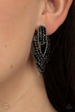 Blinged Out Buckles - Black Clip-On Earring