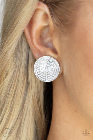 Drama on Demand - White Clip-On Earring