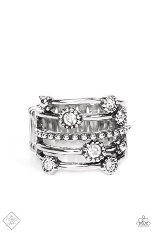 Rhinestone Studded Ritz - White Ring