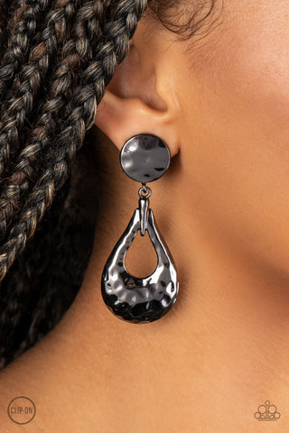 Metallic Magic - Black Clip-On Earring