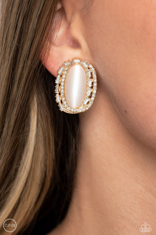 Shimmery Statement - Gold Clip-On Earring