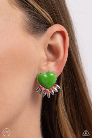 Spring Story - Green Clip-On Earring