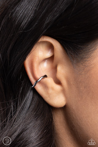 Enigmatic Echo - Black Cuff Earring