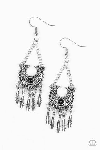 Fabulously Feathered Black Earring